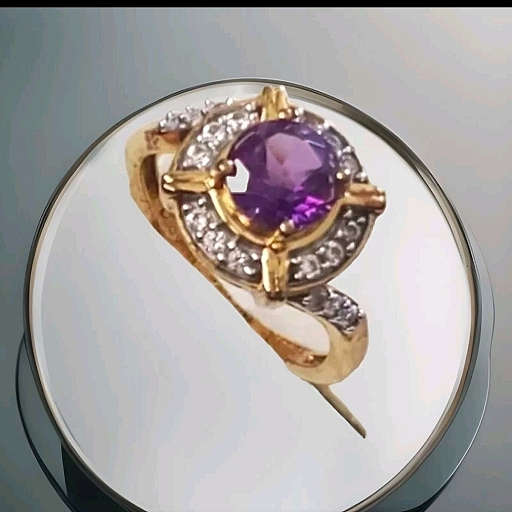 Mashamba Amethyst Zircon Ring Gold Vermeil Size 7